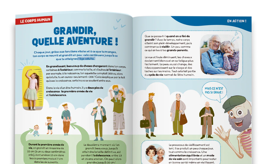 Image d’un magazine ouvert vue de loin.