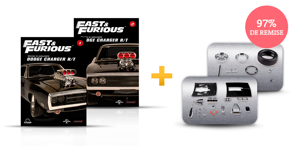 Image montrant deux couvertures de magazine avec le produit et deux paquets de pièces. Une icône sur l’image indique : « 97% de réduction ».