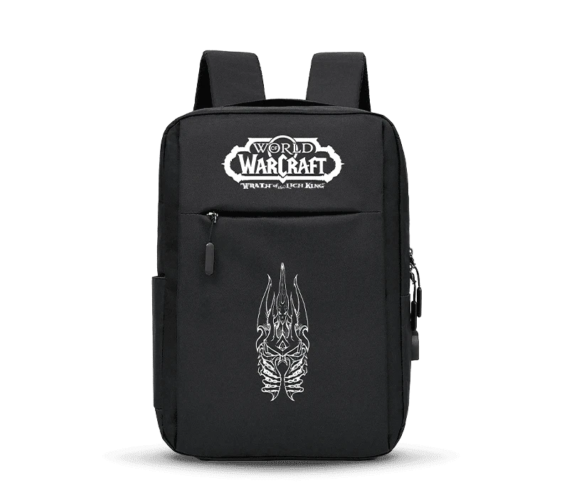 Image d’un sac à dos noir avec le logo Lich King.