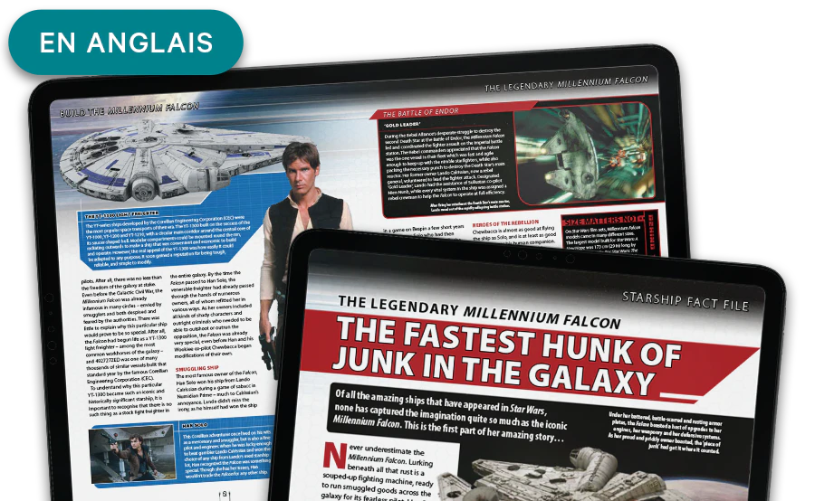 Image of a magazine in a tablet from a distance. A banner on the image reads "Magazines in English".