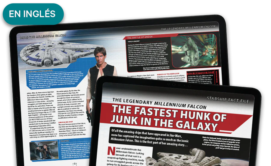 Image of a magazine in a tablet from a distance. A banner on the image reads "Magazines in English".