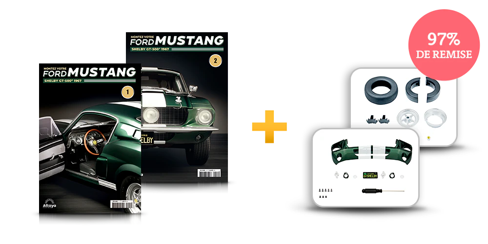 Image montrant deux couvertures de magazine avec le produit et deux paquets de pièces. Une icône sur l’image indique : « 97% de réduction ».
