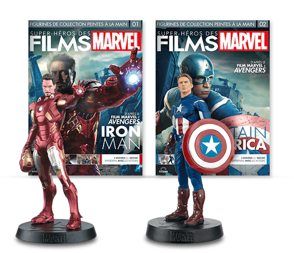 Image montrant deux couvertures de magazine avec le produit et deux figurines.