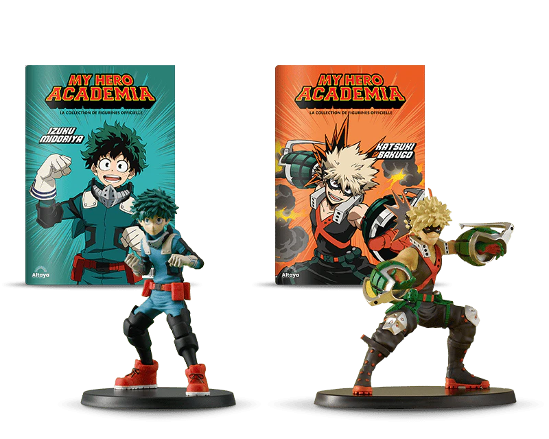 Image montrant deux couvertures de magazine avec le produit et deux figurines.