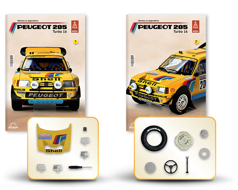 Image montrant deux couvertures de magazine avec le produit et deux paquets de pièces.