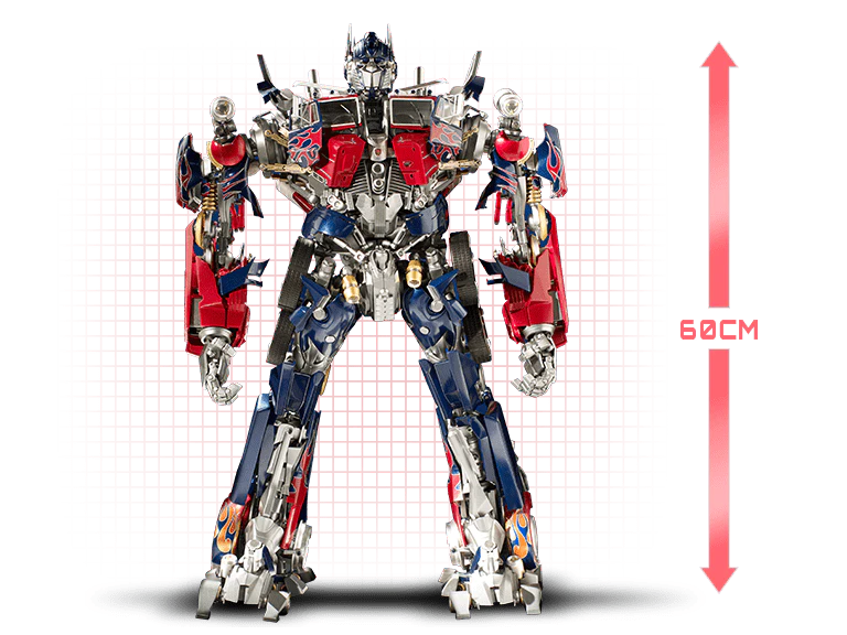 Image de la maquette du robot bleu et rouge avec dimensions : hauteur 60 cm.