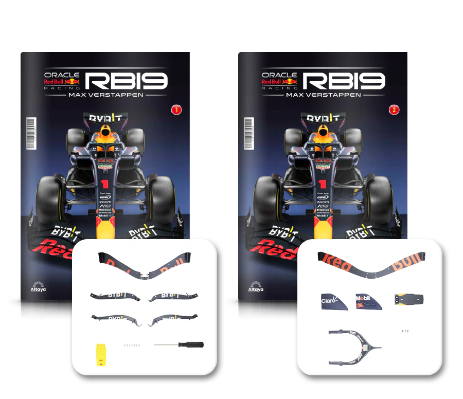 Image montrant deux couvertures de magazine avec le produit et deux paquets de pièces.