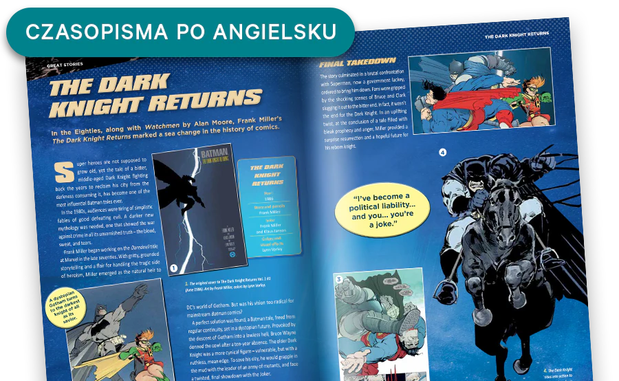 Obraz otwartego magazynu z oddali. Baner na obrazie zawiera napis „Czasopisma w języku angielskim”.