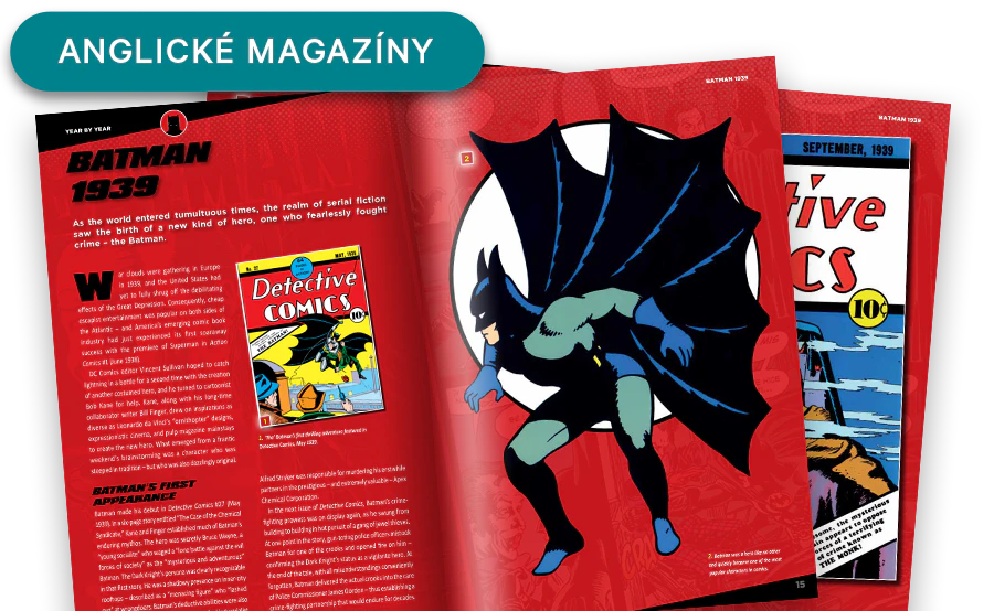 Obrázek otevřeného časopisu z dálky. Banner na obrázku obsahuje nápis „Časopisy v angličtině”.