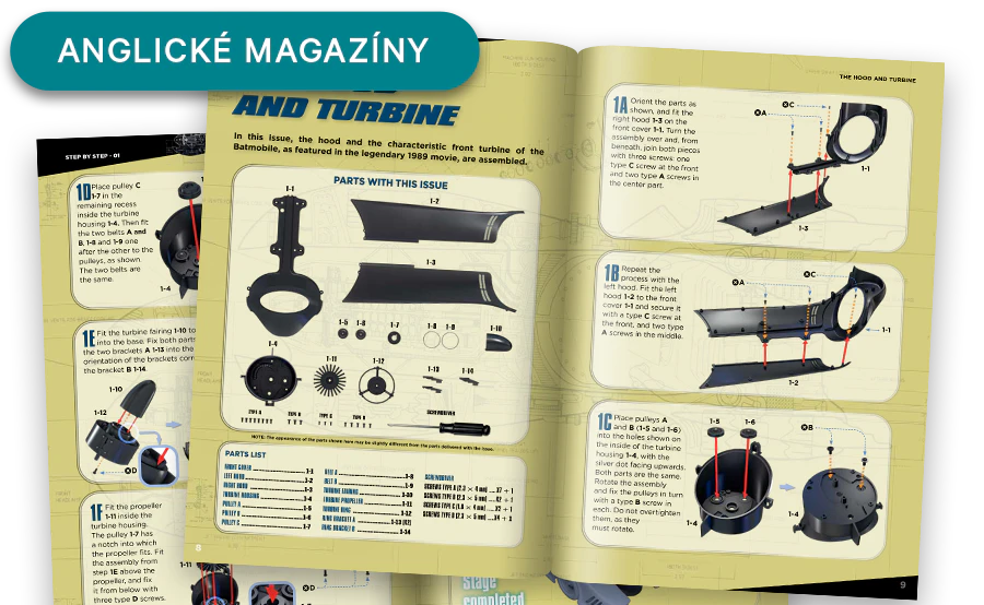 Obrázek otevřeného časopisu z dálky. Banner na obrázku obsahuje nápis „Časopisy v angličtině”.