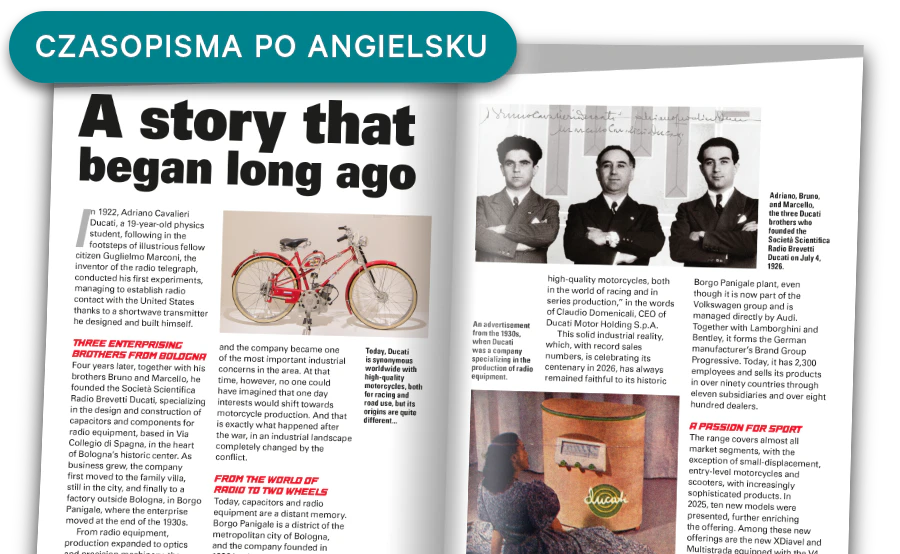 Obraz otwartego magazynu z oddali. Baner na obrazie zawiera napis „Czasopisma w języku angielskim”