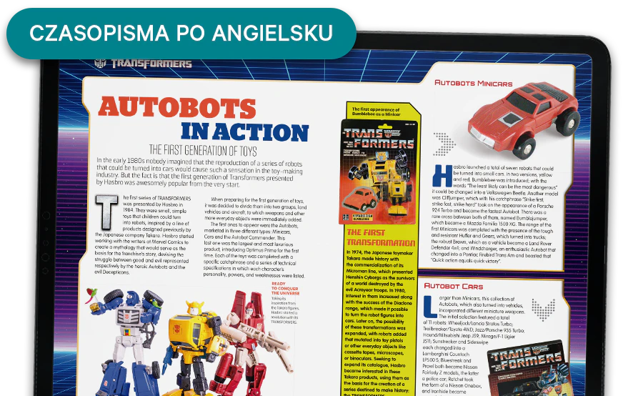 Obraz otwartego magazynu z oddali. Baner na obrazie zawiera napis „Czasopisma w języku angielskim”.