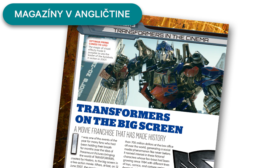 Obrázok otvoreného časopisu z diaľky. Banner na obrázku obsahuje nápis „Časopisy v angličtine”.