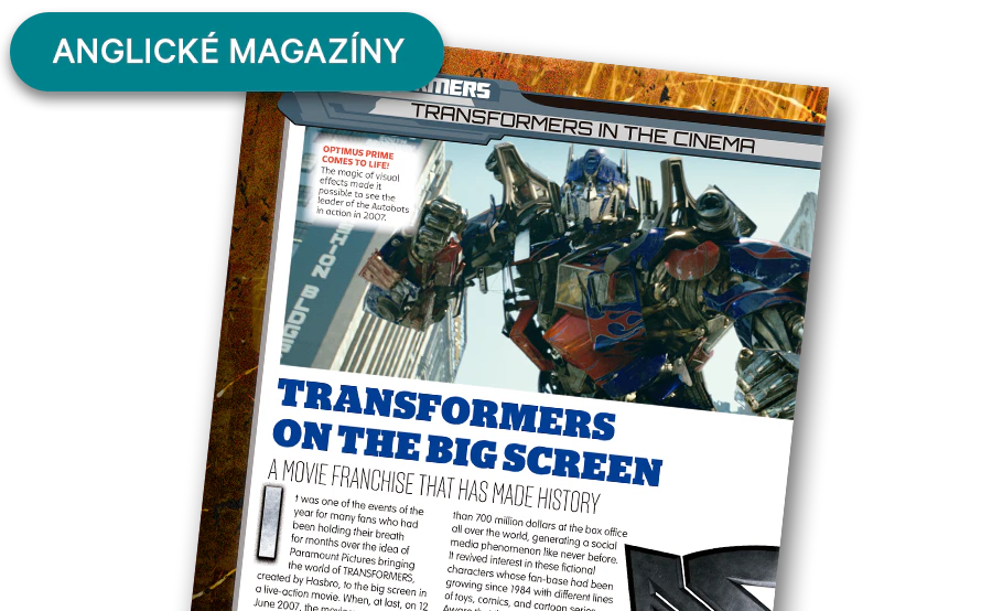 Obrázek otevřeného časopisu z dálky. Banner na obrázku obsahuje nápis „Časopisy v angličtině”.