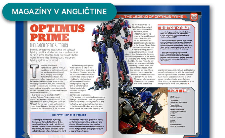 Obrázok otvoreného časopisu z diaľky. Banner na obrázku obsahuje nápis „Časopisy v angličtine”.