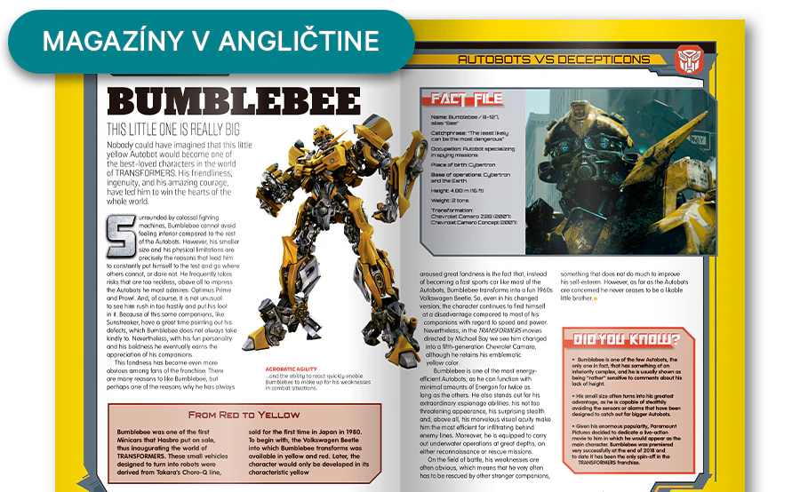 Obrázok otvoreného časopisu z diaľky. Banner na obrázku obsahuje nápis „Časopisy v angličtine”.