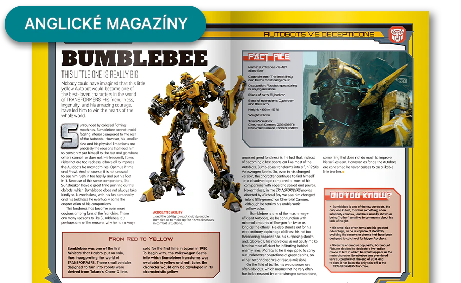 Obrázek otevřeného časopisu z dálky. Banner na obrázku obsahuje nápis „Časopisy v angličtině”.