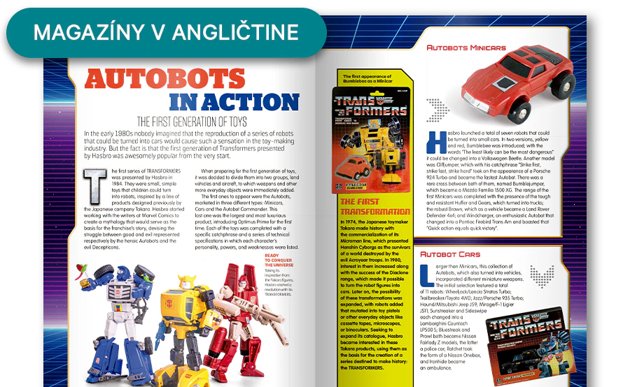 Obrázok otvoreného časopisu z diaľky. Banner na obrázku obsahuje nápis „Časopisy v angličtine”.