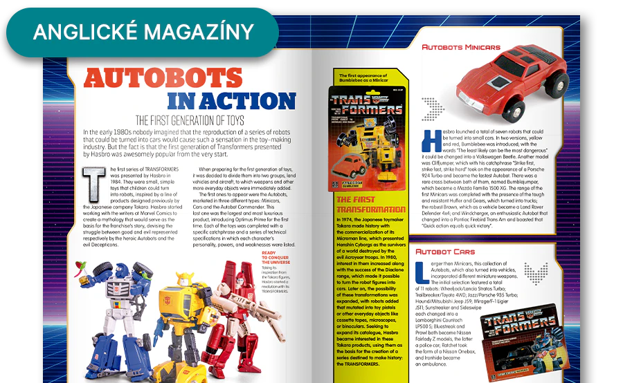 Obrázek otevřeného časopisu z dálky. Banner na obrázku obsahuje nápis „Časopisy v angličtině”.