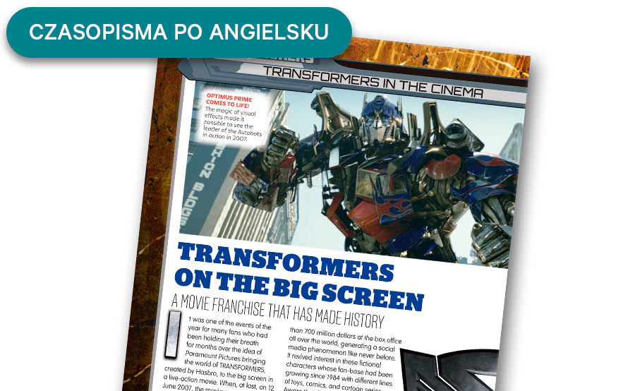 Obraz otwartego magazynu z oddali. Baner na obrazie zawiera napis „Czasopisma w języku angielskim”.