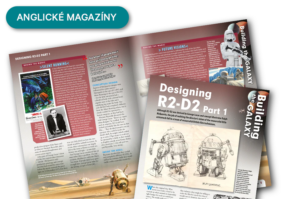 Obrázek otevřeného časopisu z dálky. Banner na obrázku obsahuje nápis „Časopisy v angličtině”.