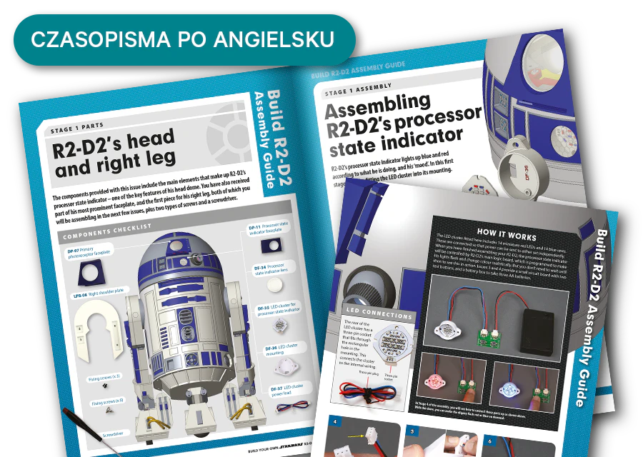 Obraz otwartego magazynu z oddali. Baner na obrazie zawiera napis „Czasopisma w języku angielskim”.