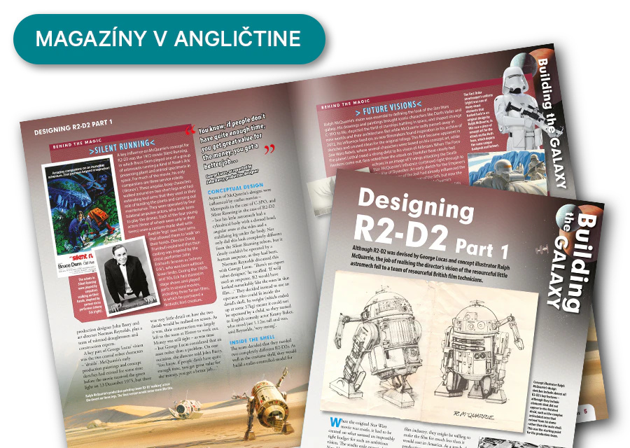 Obrázok otvoreného časopisu z diaľky. Banner na obrázku obsahuje nápis „Časopisy v angličtine”.